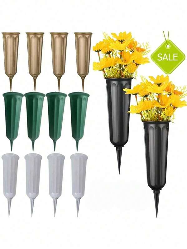 2/1pc Pointed Tombstone Vase, Plastic Vase Holder, Suitable For Tombstone, Cemetery, Outdoor Flower Marker Decoration