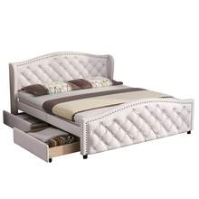 Bed Frame 160 X 200 Cm - With Slatted Base, 2 Drawers And Headboard With Hook Points – Wood & Faux - 白色 - 查看 7