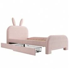 Bed Frame Kids Rabbit White 90x200cm With Drawers - 粉色 - 查看 11
