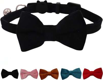 Collar para gato WDPAWS con cierre de , cascabel y lazo desmontable, de terciopelo ajustable de 7-11 pulgadas para gatitos y gatos (Negro)