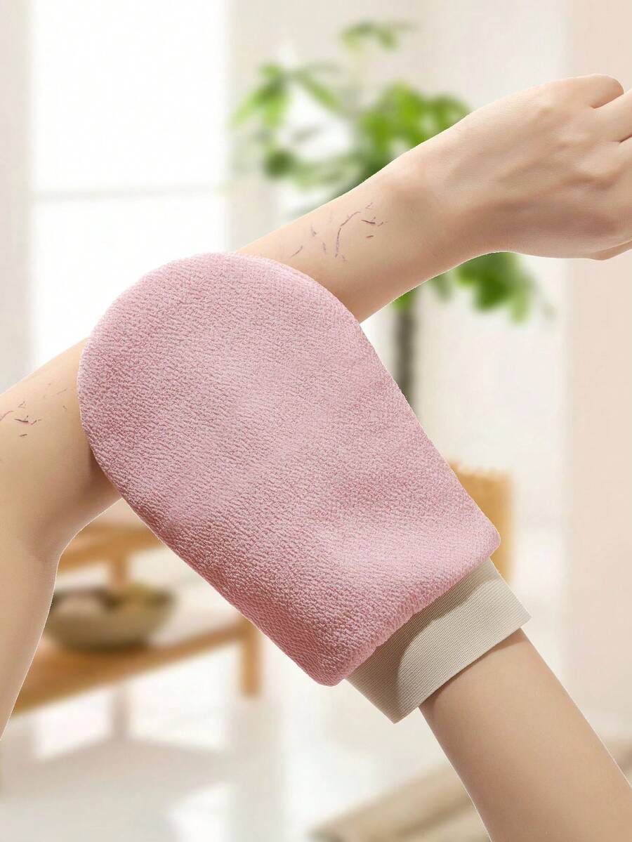 1/2pcs Gentle Exfoliating Dual Layer Bath Mittens Home Bathroom Decor Fall Decor Back To School - Pink - View 1