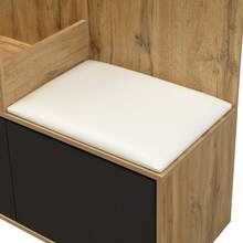 Entryway Wardrobe Set With 5 Hooks, Mirror And Bench - Black & Natural - 黑與自然 - 查看 9