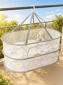 1件雙層可折疊掛式晾衣籃,適用於襪子、內衣、衣物、玩具和化妝工具。多功能便攜式洗衣網,適合室內外晾曬,實用居家必需品 - 彩色 - 查看 8