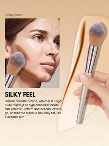 13pcs Milk Tea Color All-In-One Makeup Brush Set, Multi-Functional Face And Eye Makeup Brushes, Suitable For Foundation, Blush And Eye Details, Includes Triangle And Heart-Shaped Powder Puffs And Ribbon Hanging Rope, Soft And Reusable, Suitable For Liquid Products - Brown - View 3