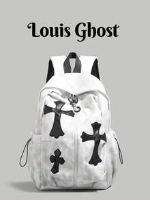 [Gothic Cross Backpack | 5 Colors Available . Dark Essential] Front Zipper + Side Drawstring Design, Practical And Stylish; Thick Breathable Back Padding + Adjustable Shoulder Straps, Comfortable To Wear Without Shoulder Pressure. Large Capacity, Perfect For Daily Commute, Short Trips, School, Shopping And Photo-Worthy Outfits! - Multicolor - View 15