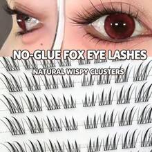 80 Clusters Jade-Faced Fox Oblique Flying False Eyelashes, Segmented Fox Eye Tail Lengthening, Glue-Free Natural Lash Clusters, Travel & Festival, Eyelash - C - View 4