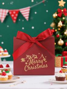 10入紅色聖誕禮物袋附緞帶，聖誕禮物包裝袋，金色燙金聖誕老人雪橇印花迷你聖誕禮物袋，聖誕禮物、小禮物、聖誕派對禮物袋，冬季裝飾，居家聖誕禮物包裝用品，聖誕裝飾，嬰兒派對裝飾 - 酒紅色 - 查看 11