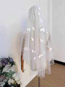 1 Stück 3D weißer Schmetterling Tüll Brautschleier, weiche transparente Schicht, Hochzeits-Haarschmuck, Braut-Shooting, romantisches Hochzeitskleid, passendes Haaraccessoire - A - Übersicht 7