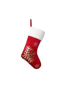 1pc Red Christmas Stocking With White Trim, 18-Inch Stocking, Large Plush Stocking With Reindeer And Snowflake Patterns, Christmas Tree Holiday Party Decoration, For Home Holiday Christmas Party Decorations (Red And Gold Glitter Reindeer) - Multicolor - View 9