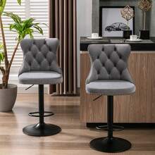 Velvet Swivel Stools With Adjustable Seat Height From 63.5 To 84 Cm, 45 Cm Base, Modern Upholstered Stools With Padded Backrest For Home, Pub Or Kitchen Island, Black, Set Of 2, DE1812BK - Black - View 1
