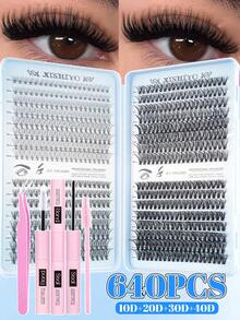 640/640/640pcs Curly Cluster False Eyelashes Set, High Density Fluffy Lashes, Large Capacity Single Cluster Lash Book, Soft Segmented Extension Style, Suitable For DIY Fox Eye & Cat Eye Looks, Music Festival Makeup, Mixed 10D+20D+30D+40D/30D+40D+50D+60D/50D+60D+80D+100D Cluster False Eyelashes - Multicolor - View 13