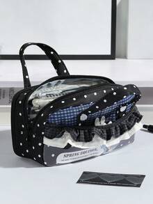 1件入學季荷葉邊學生文具筆袋，大容量布製多層多口袋筆袋：適合學生、青少年與成人－理想的學校與辦公室收納禮品，入學季、學校用品、筆袋、背包、文具，可收納計算機、筆記本與筆－適合學校、辦公室與旅行－適合學生、專業人士、男士與女士，學校文具收納盒，多功能收納盒，安全拉鍊封口，筆袋 - 多色 - 查看 5
