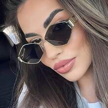Gold Rhombus Fashion Glasses Metal Frame Fashion Glasses Suitable For Vacation, Street Photography, Travel, Party, Fashion Outfit Accessory - Gold - View 4