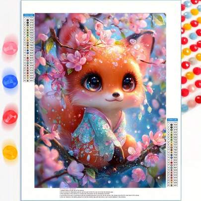 1pc 5D DIY Full Drill Frameless Diamond Painting Cute Fox And Flowers 30x40cm/11.8X15.7in Suitable For Beginners And Craft Enthusiasts, Living Room Decor, Bedroom Decor And Other Space Decoration, Best Craft Gift For Friends And Family On Thanksgiving, Halloween, Christmas, Diamond Painting Kit, Holiday Decor, Floral Design, Animal Theme, Detailed Artwork, High Quality Beads, Decorative Art, Art Lovers