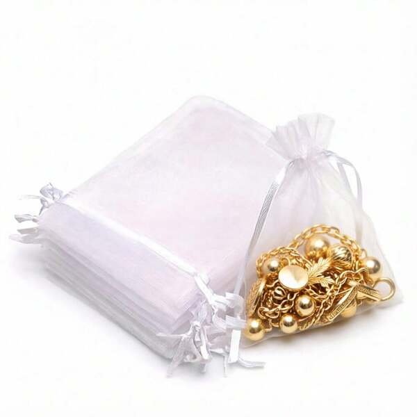 White Organza Drawstring Bags, Transparent Mesh, Suitable For Jewelry, Soap, Fruit, Candy, Small Gift Bags For Wedding, Valentine's Day, Halloween, Thanksgiving, Christmas