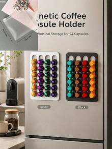 3/1pc Modern Magnetic Coffee Capsule Storage Rack, Minimalist Drill-Free Wall-Mounted Panel, Premium Metal Material, Coffee Capsule Storage Rack, Suitable For Refrigerator, Kitchen Decor, Coffee Station, Can Store 24 Capsules - Multicolor - View 12