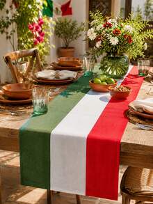 1pc Mexico Italy Flag Linen Table Runner, Green White Red Rectangular Table Runner With National Stripe Print, Rustic Dining Table Decor For Kitchen, Carnival Party, Italian Theme Celebration, Mexican Independence Day, Wedding And Home Decor - Multicolor - View 8