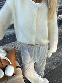 Women's Apricot Button Front Cardigan Sweater Jacket, Fashion Commuter Style, Autumn/Winter - Apricot - View 7