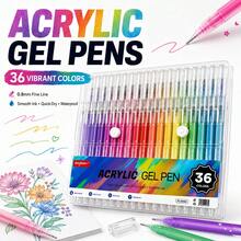 12/36 Colors Metallic Glitter Gel Pen Set, Student Planner DIY Painting Pens, Layerable Waterproof 0.8mm Acrylic Marker Pens For Outlining And Highlighting - Sets - View 7