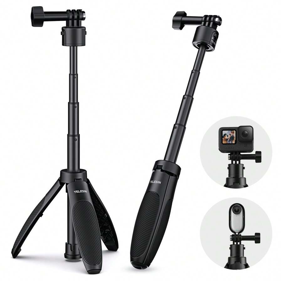 TELESIN Mini Quick Release Selfie Stick Tripod Portabel dengan Panjang yang Dapat Diatur untuk Go Pro 13 12 11 10 Max Osmo Action Action 6 5 Pro Osmo Nano Camera