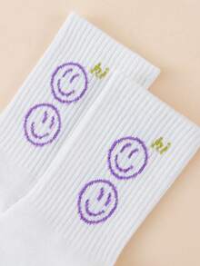 1雙卡通笑臉字母時尚運動舒適透氣中筒襪，男女通用 - 彩色 - 查看 4
