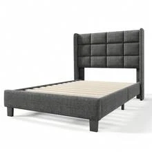 Modern Bed Frame With Linen Grey Upholstery - 90x200cm - Grey - View 7