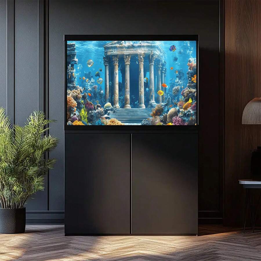 Seascape Sand, Rock, Water Plant And Fish Tank Decor - Coral Reef Self-Adhesive Removable Wallpaper-Style Background, Easy To Peel And Stick Freshwater/Saltwater Aquarium Reusable Fish Tank Decoration, Fish Habitat Decor, Aquarium Sticker, Suitable For Stream Tank, Planted Tank, Turtle Tank Landscaping, Studio Photography Backdrop, Self-Adhesive Front - B - View 1