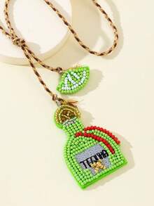 Handmade Beaded Ocean Vacation Style Matching Pair Pendant Bottle Lemon Cup Champagne Cup Coconut Tree Shape Fun Personalized Women's Bag Charm Versatile Accessory - Green - View 4