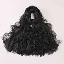 1pc Tie-Dye Textured Soft Breathable Natural Crinkle Eyelash Lace Trim Muslim Hijab Scarf - Multicolor - View 11