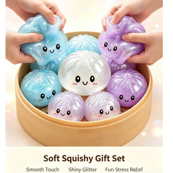 1pc Sea Salt Clear Atmosphere Silver Glitter Flowing Quicksand TPR Soft Rubber Ice-Feel Wrinkled Dumpling Shaped Squeeze Toy, Relieves Daily Stress And Mental Pressure, Suitable For Balcony Afternoon Relaxation And Leisure Scenes, Niche Gift For Friends