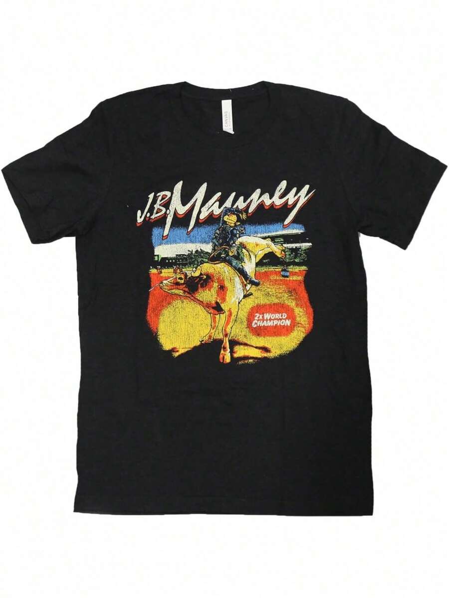 JB Mauney Herren Schwarzes Baumwoll Rodeo Grafik T-Shirt Mit Reitdesign, Lässige Passform, Kurzarm, Maschinenwaschbar, Ganzjahres-Sportbekleidung, Baumwollstoff - Schwarz - Übersicht 1