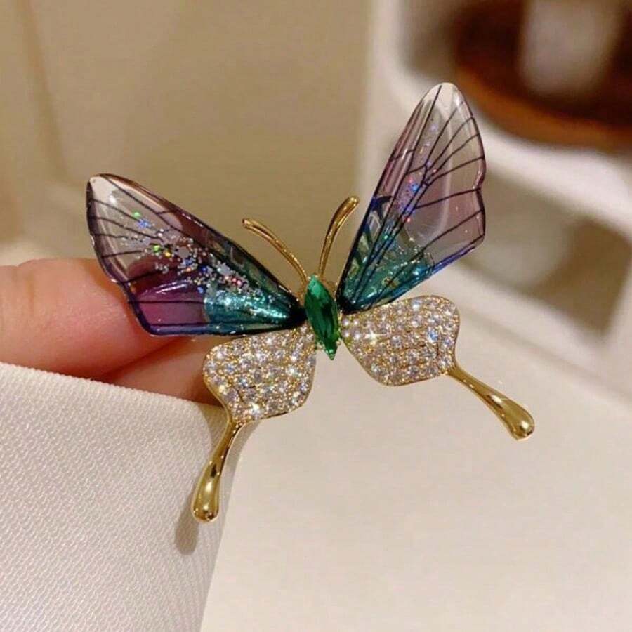 可愛蝴蝶與蜜蜂胸針女款，閃亮水鑽與珍珠動物昆蟲胸針領針，婚禮派對外套洋裝裝飾禮物 -045 - 藍色 - 查看 1