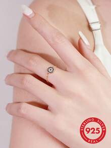 925 Sterling Silver Soft Chain Pull Ring For Women, Minimalist Classic Fashion Blue Eye Evil Eye Design, Elegant Luxury Sweet Hip-Hop Style - Silver - View 3