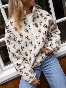 Women's Casual Apricot Long Sleeve Open Front Jacket, Long Sleeve Design, Suitable For Winter Daily Wear - Apricot - View 1