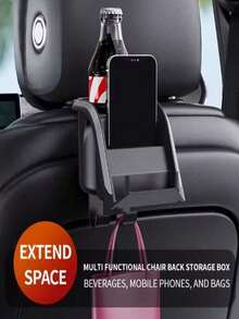 1 Universal Car Seat Rear Two In One Storage Box Hook, With Cup Holder ABS Storage Compartment And Multifunctional Hook, - A - View 7