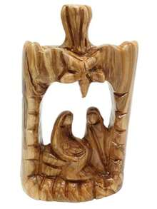 Olive Wood Nativity Scene 6.5" - Large Abstract Hand Carved Holy Family With Bethlehem Christmas Decor HOF056 - As Pic - View 2