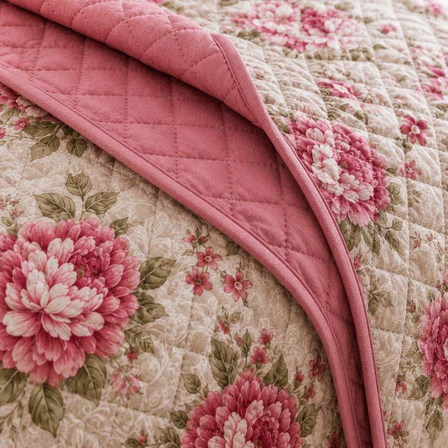 Cobre Leito Queen Floral 2,60x2,40 Dupla Face Macio Matelado Acabamento Premium