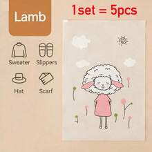 Set di 5 sacchetti di stoccaggio in PE trasparente ispessito con cerniera, antipolvere e anti-umidità - 4 motivi animali carini (topo, anatra, giraffa, pecora), riutilizzabili, impermeabili e sigillati, leggeri e durevoli, adatti per abbigliamento, scarpe, articoli da toeletta, elettronica, stoccaggio domestico, borse da viaggio, viaggi di lavoro, campeggio, traslochi, essenziali per il dormitorio, decorazione della camera da letto, ritorno a scuola - Multicolore - Visualizzare 9