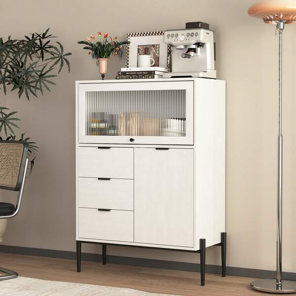 White Wooden Sideboard - Adjustable Shelves - 85x40x120cm