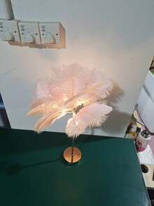 Rechargeable Feather Light With Built-In Battery, Portable Cordless DIY Home Living Room Coffee Table LED Decorative Lamp, Bedside Desk Lamp, Ins Style Girl Live Stream Atmosphere Light, Birthday Wedding Romantic Night Light - Pink - View 11
