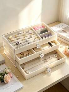 1 pieza Caja de joyería de acrílico transparente de 5 niveles, organizador de almacenamiento de joyería de gran capacidad, estuche de exhibición de joyería con estilo de cajón, adecuado para aretes, anillos, pulseras, collares, ideal para la organización y el almacenamiento de joyas en el hogar - joyero - Ver 7