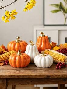 Charming White Pumpkin Decor - Perfect For Halloween, Thanksgiving And Autumn Decoration | Versatile Desktop Accent For Living Room And Bedroom - A - View 2