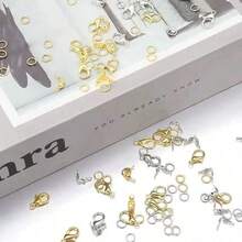 Juego de 7 piezas de accesorios de joyería compactos en oro & plata, incluye broche de langosta, broche de bolsa, anillos abiertos, tubo de posicionamiento, pinzas de joyería de punta afilada, anillos abiertos, adecuado para hacer pulseras, collares, cadenas de teléfono - Multicolor - Ver 4