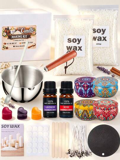 Kit de 52 piezas para hacer velas de aromaterapia, materiales DIY para principiantes, incluye cera de soja, aceites esenciales, mechas de vela, latas para verter cera y accesorios, velas decorativas, regalos de boda, recuerdos de boda y decoraciones de bautizo, decoración del hogar y regalos