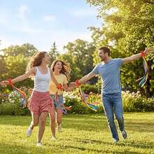 2pcs Rainbow Wristband Set, Adult Dancer Colorful Satin Ribbon, Artistic Gymnastics Dance Streamer Colorful Elastic Satin Ribbon, Handheld Artistic Tassel Dance Prop Gift, Bowknot Decoration, Suitable For Birthday Party, Outdoor Sports, Various Colors (Random) - Multicolor - View 2