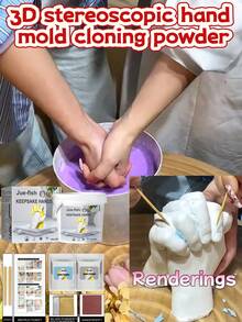 JUE FISH Hand Mold Cloning Kit, Replicated Couple & Parent-Child Handprints, Exclusive Handmade Holiday Keepsake Gift, Long-Lasting Preservation, Capturing Beautiful Moments, Children, Mother, Valentine's Anniversary Gift - A - View 2