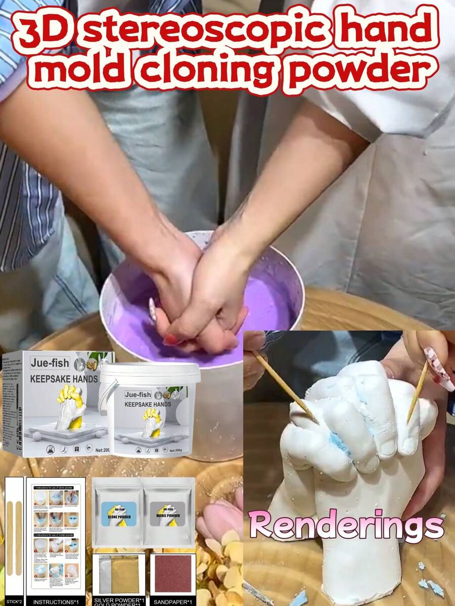JUE FISH Hand Mold Cloning Kit, Replicated Couple & Parent-Child Handprints, Exclusive Handmade Holiday Keepsake Gift, Long-Lasting Preservation, Capturing Beautiful Moments, Children, Mother, Valentine's Anniversary Gift