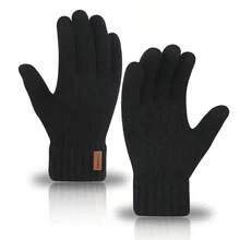 1 Pair Alpaca Wool Knitted Warm Gloves, Autumn/Winter Cold-Proof Touchscreen Gloves, Suitable For Winter Outdoor Sports Solid Color Labeled Warm Gloves - Multicolor - View 1