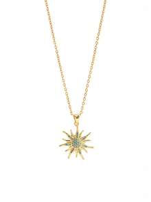 1pc Vintage Gold Color Stainless Steel Sunburst Turquoise Pendant Necklace With Copper Charm For Women Boho Party Daily Jewelry Gift - Multicolor - View 6