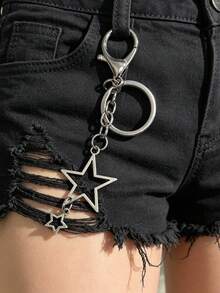 1pc Gothic Punk Style Stars Pendant Keychain, Phone Case Charm, Bag Charm, Pants Chain,Gift Ideas For Men And Women - Silver - View 6